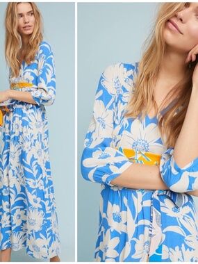 Anthropologie, Maeve, Floral Belted Kimono Maxi Dress